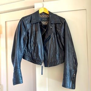 Black crop leather moto jacket